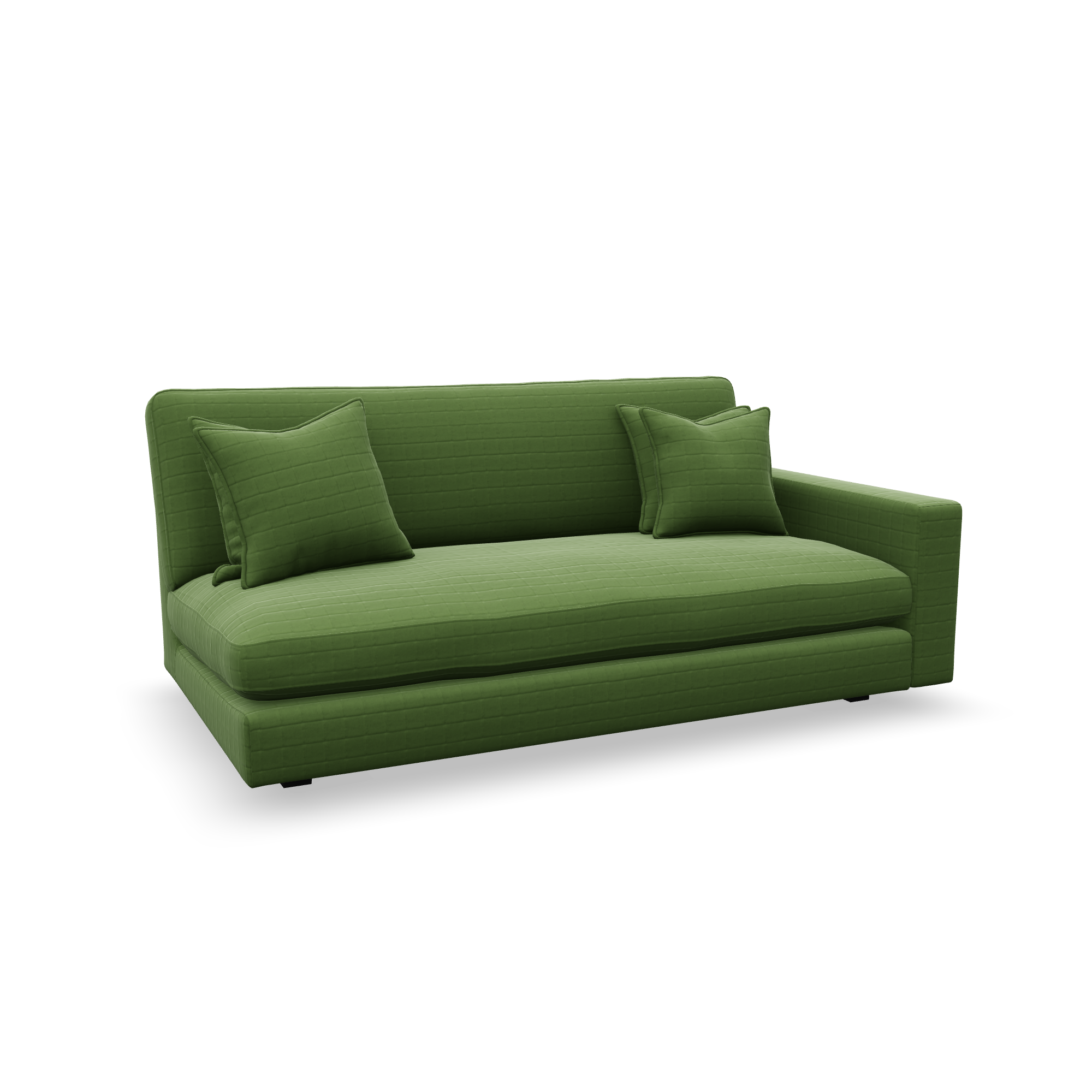 Blåvalen soffa höger 2,5 sits med grön klädsel. 