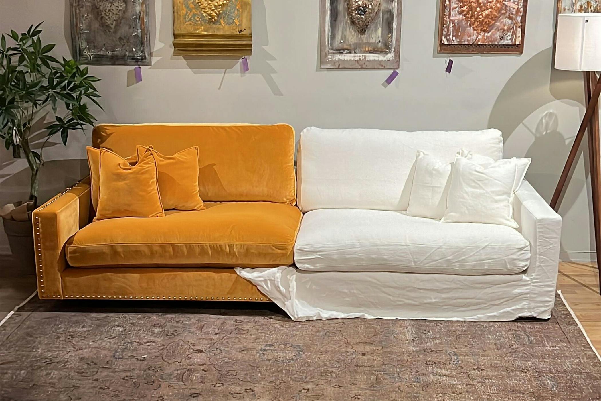 285cm bred soffa i tvättbar klädsel som är lös och avtagbar i vit 100% linne.