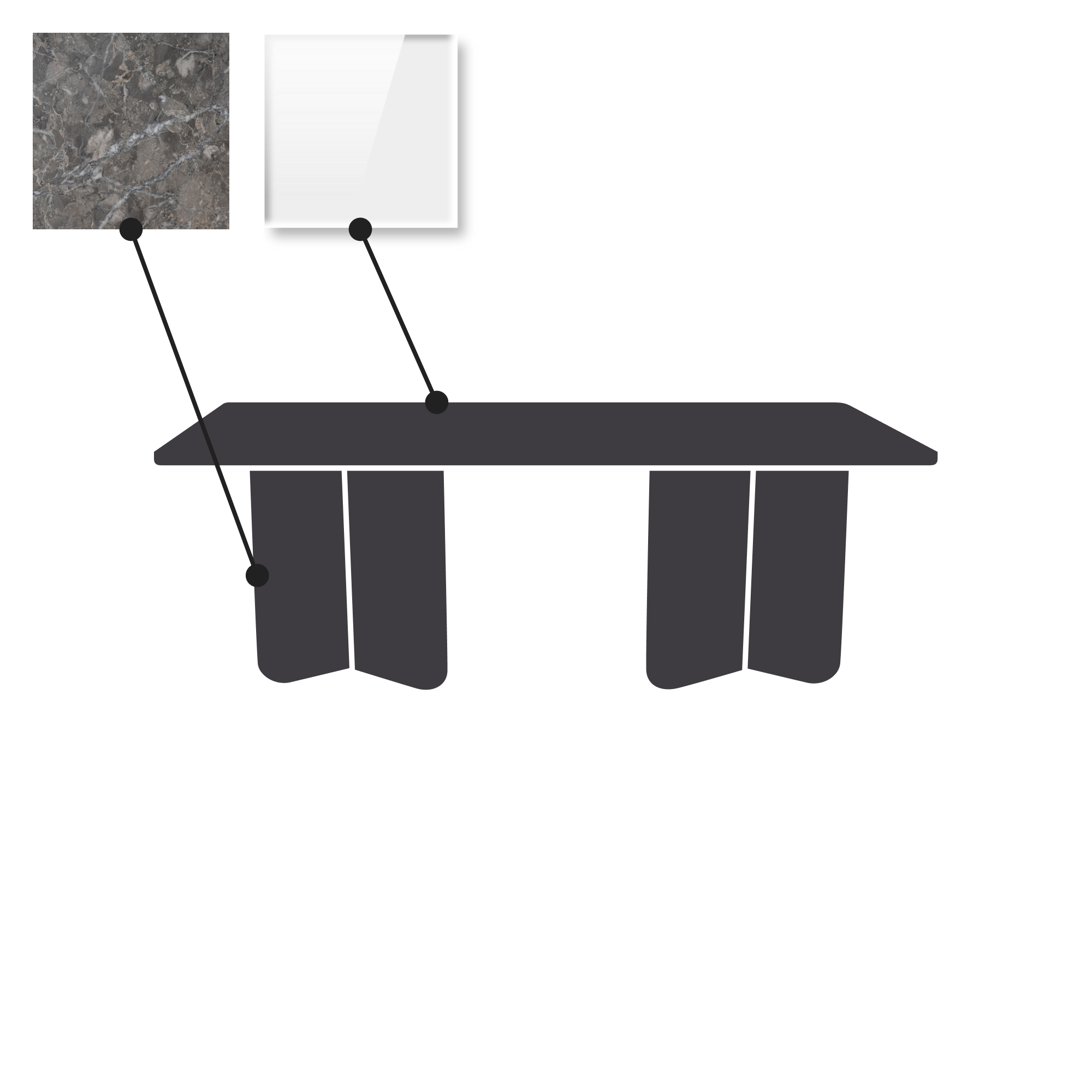 Rektangulär 120x72cm - Marmor Grå med glasskiva