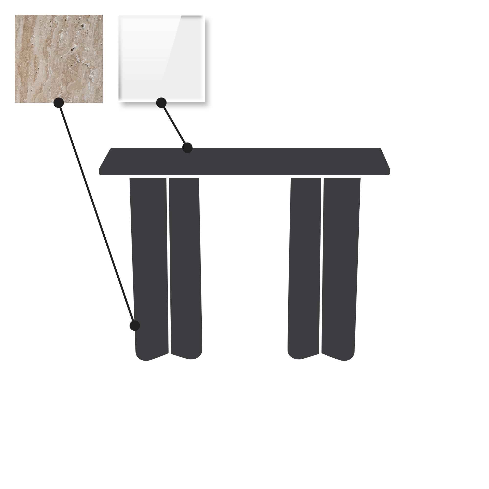 100x35cm - Travertin med glasskiva