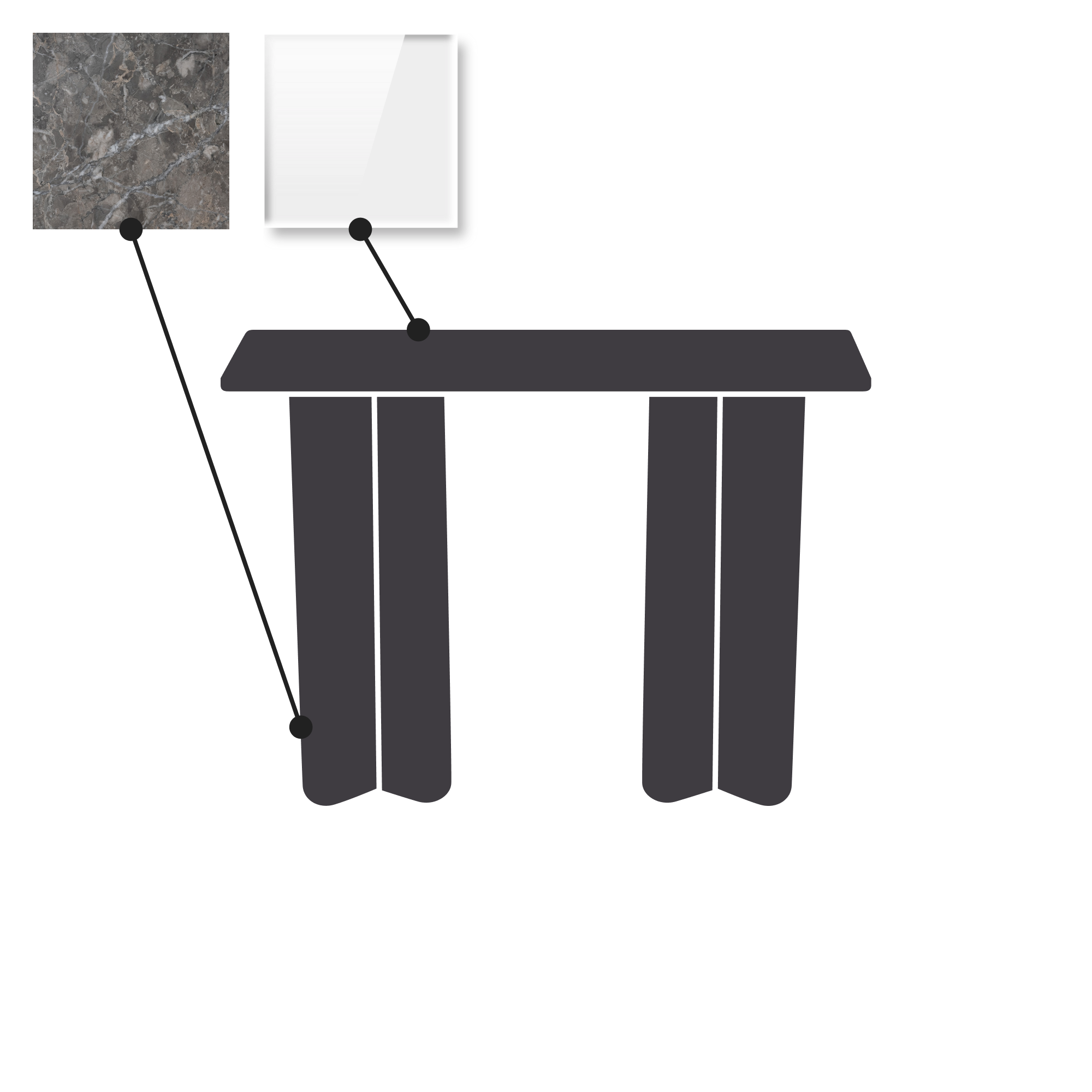 100x35cm - Marmor Grå med glasskiva